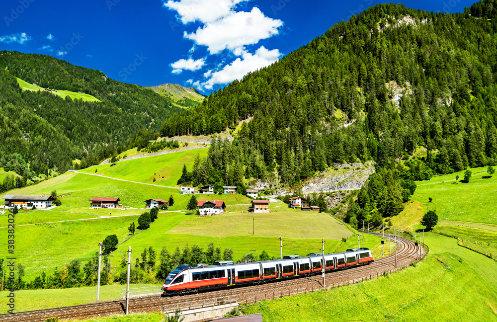 Regional train at the Brenner Railway in the Austrian Alps