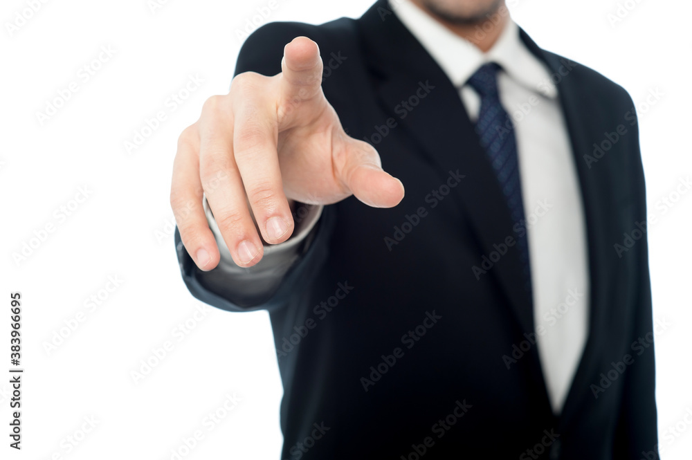 Businessman hand touching virtual screen