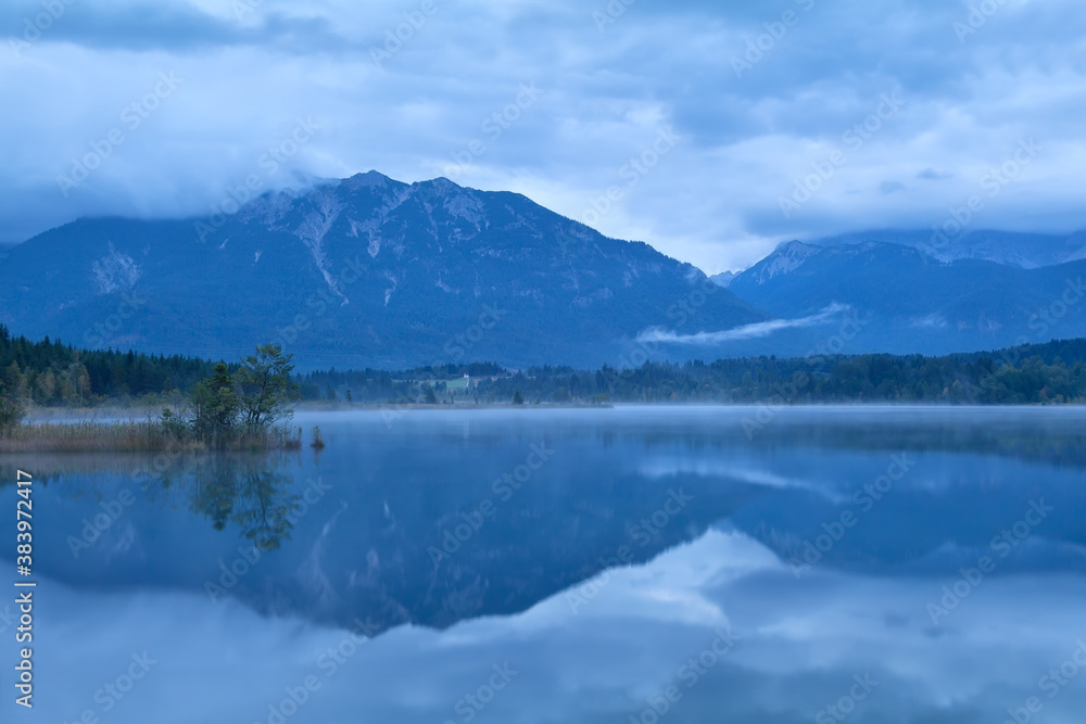 Basmsee lake and Alps in dusk