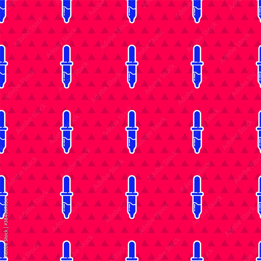 Blue Pipette icon isolated seamless pattern on red background. Element of medical, cosmetic, chemist