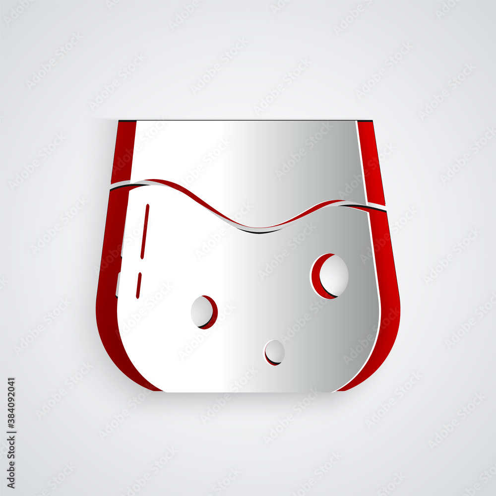 Paper cut Glass of whiskey icon isolated on grey background. Paper art style. Vector.