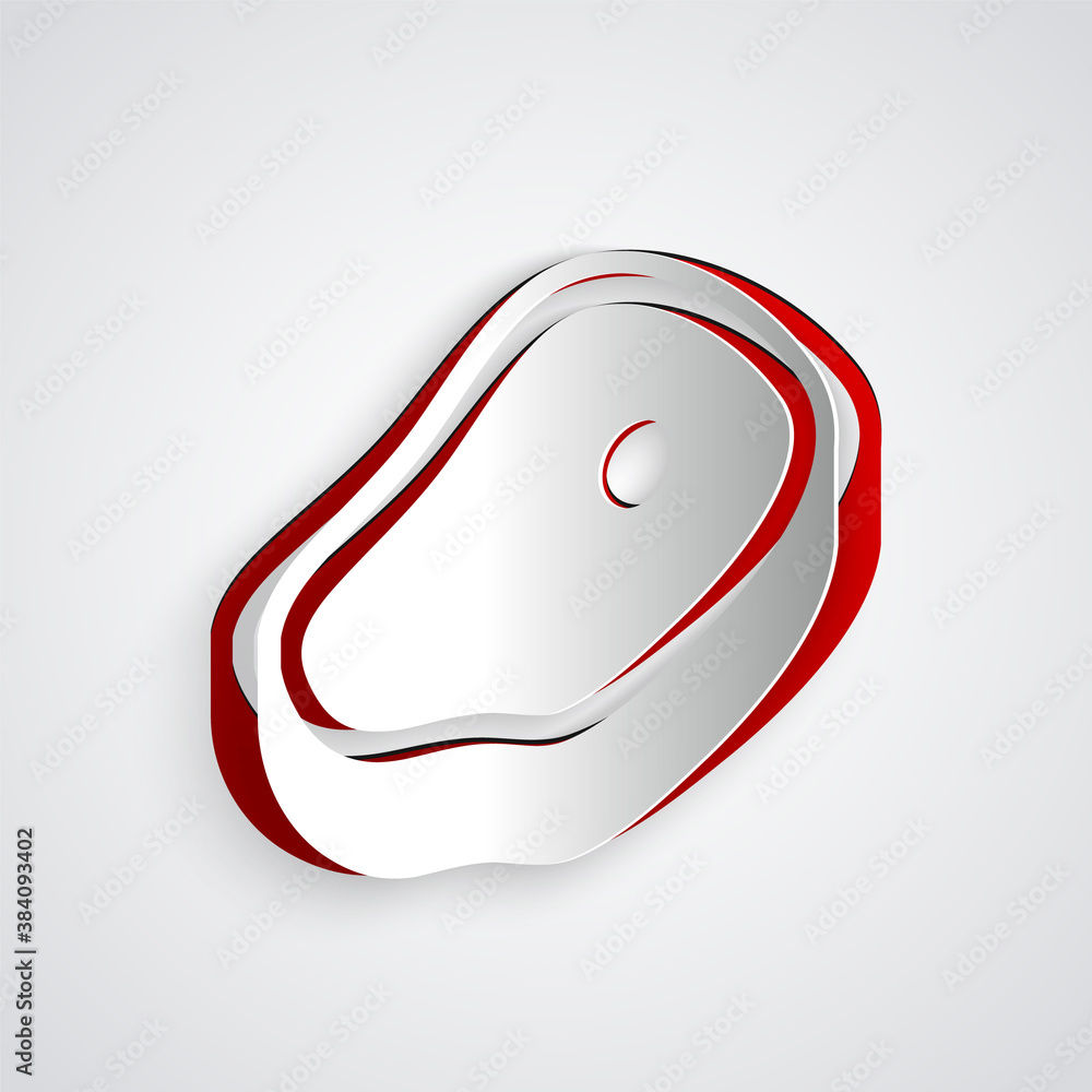 Paper cut Steak meat icon isolated on grey background. Paper art style. Vector.