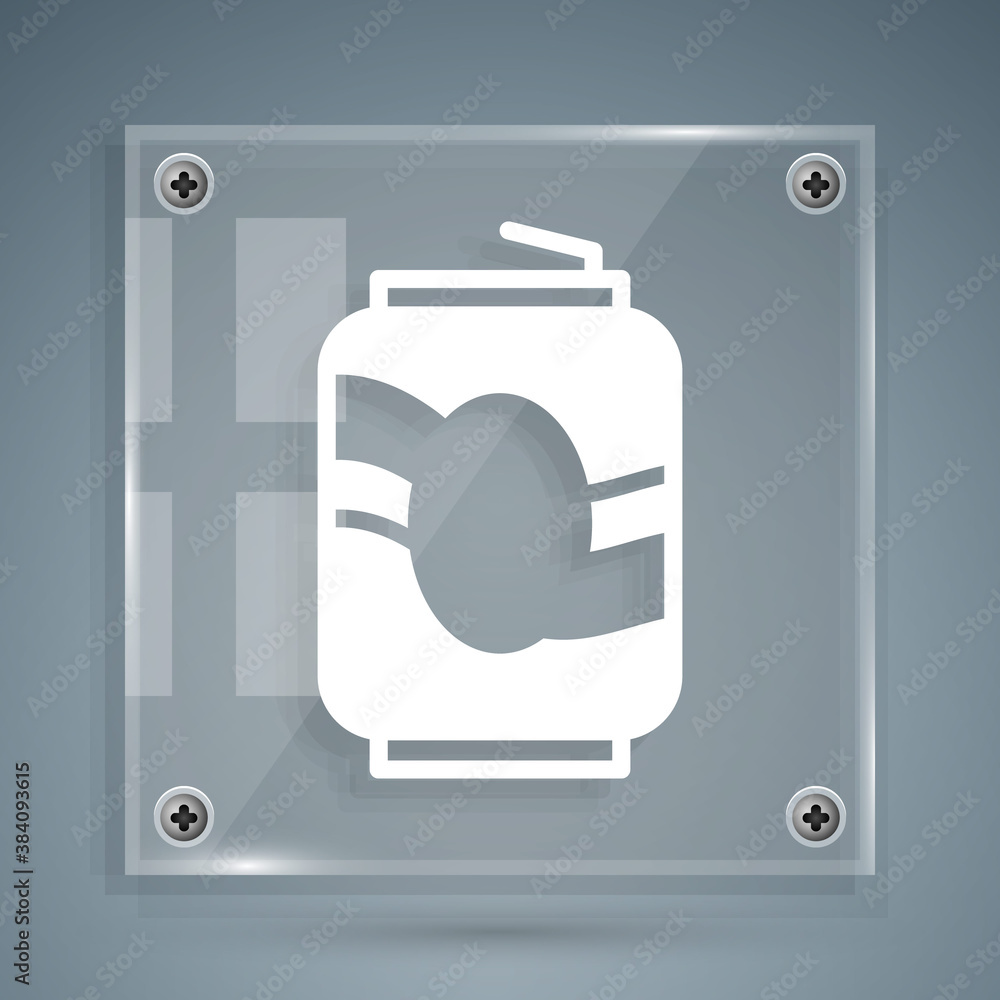 White Soda can icon isolated on grey background. Square glass panels. Vector.