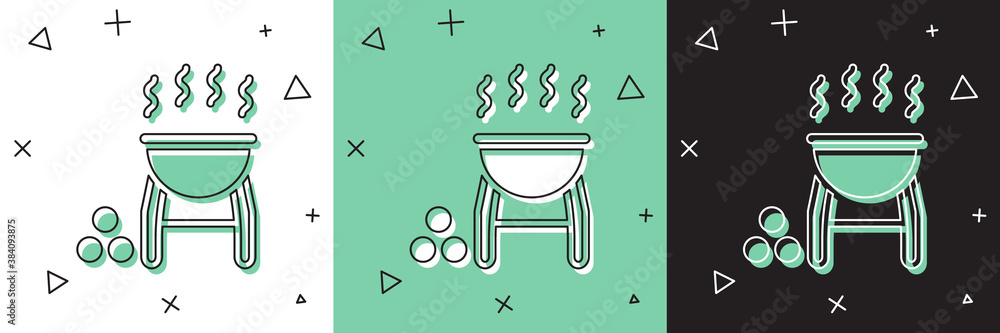 Set Barbecue grill icon isolated on white and green, black background. BBQ grill party. Vector.