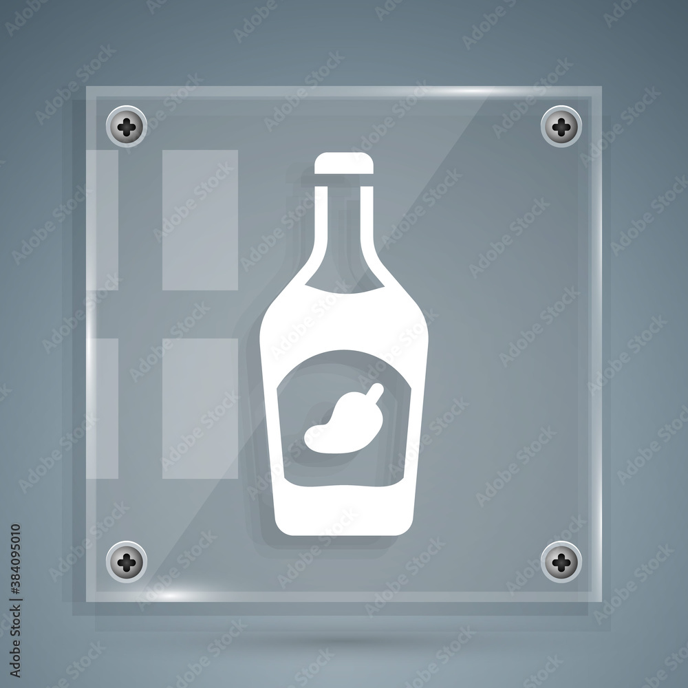 White Ketchup bottle icon isolated on grey background. Hot chili pepper pod sign. Barbecue and BBQ g