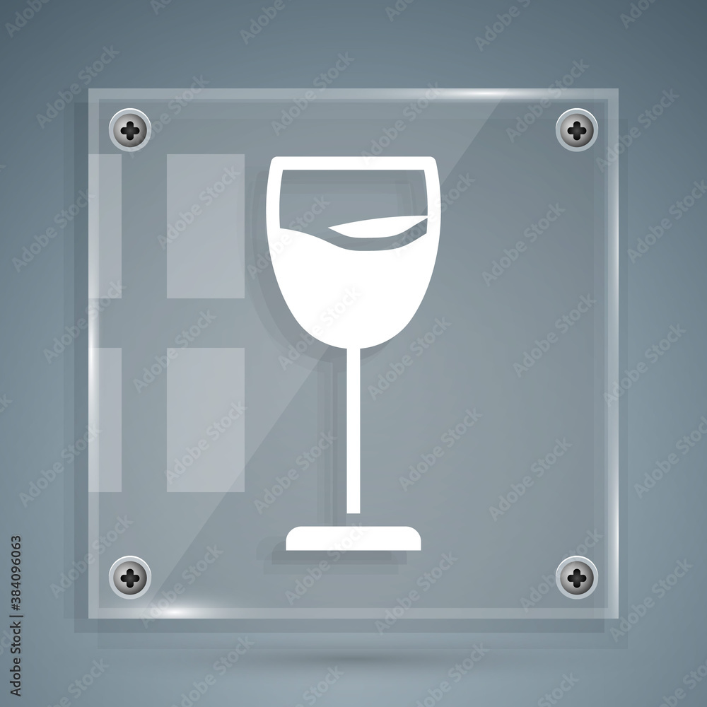 White Wine glass icon isolated on grey background. Wineglass sign. Square glass panels. Vector.