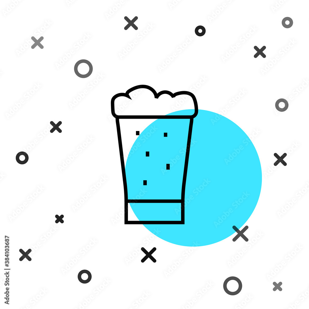 Black line Glass of beer icon isolated on white background. Random dynamic shapes. Vector.