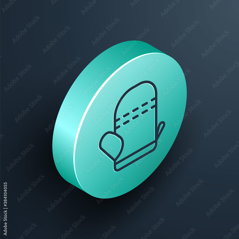 Isometric line Oven glove icon isolated on black background. Kitchen potholder sign. Cooking glove. 