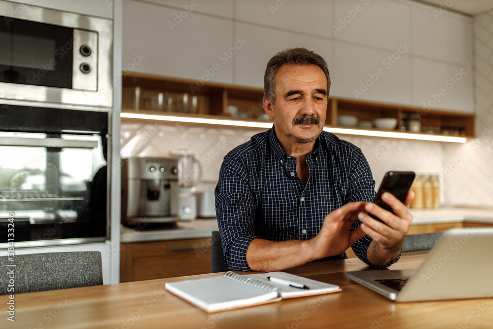 Mature man using modern technology.