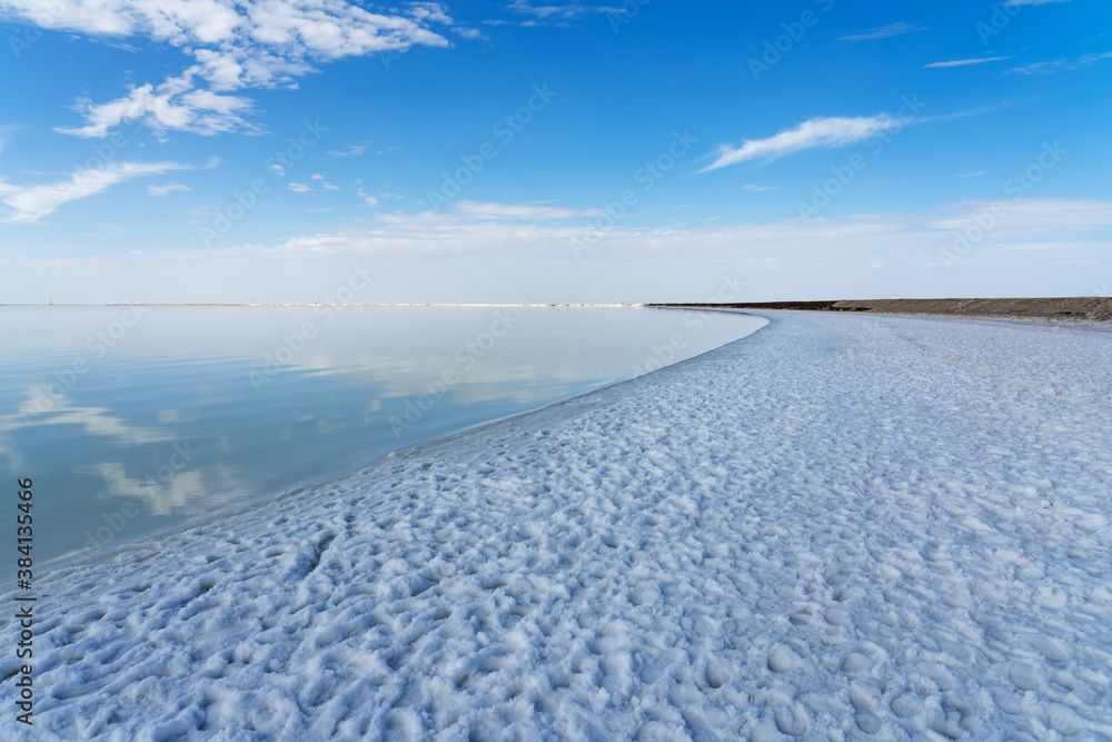 The saline lake beach, natural lake background.