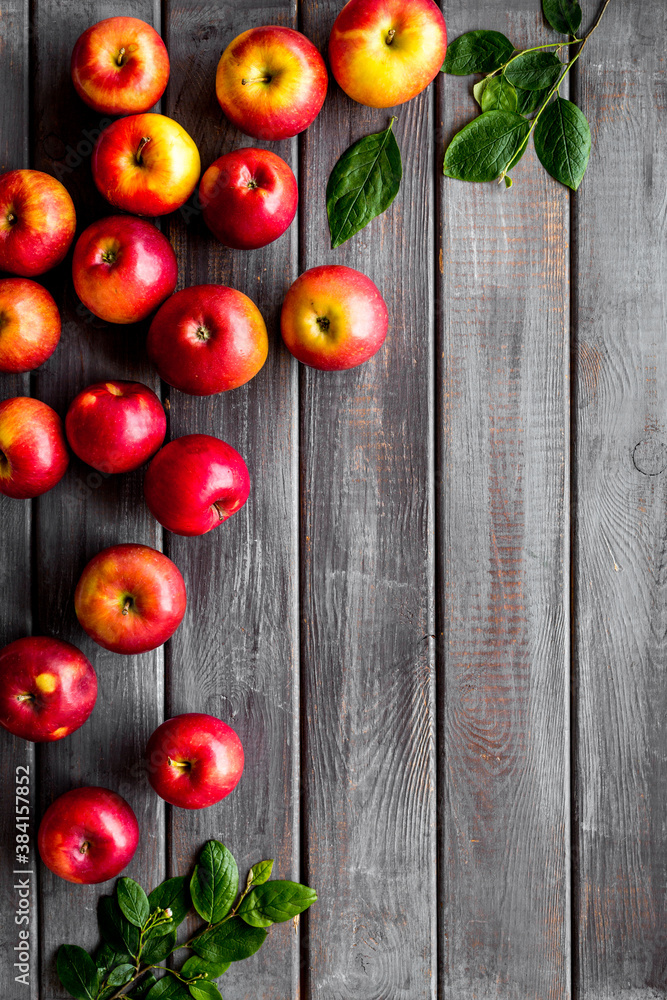 Layout of fresh red apples. Top view, copy space