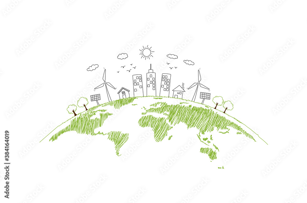 Sustainability development and World environmental concept with Green city and Ecology friendly, vec