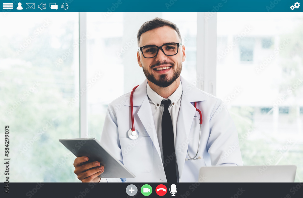 Doctor talking on video call for telemedicine and telehealth service . Online health care applicatio