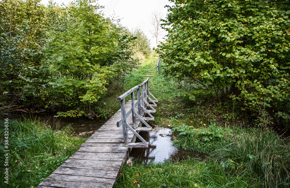 wooden footbridge across the river