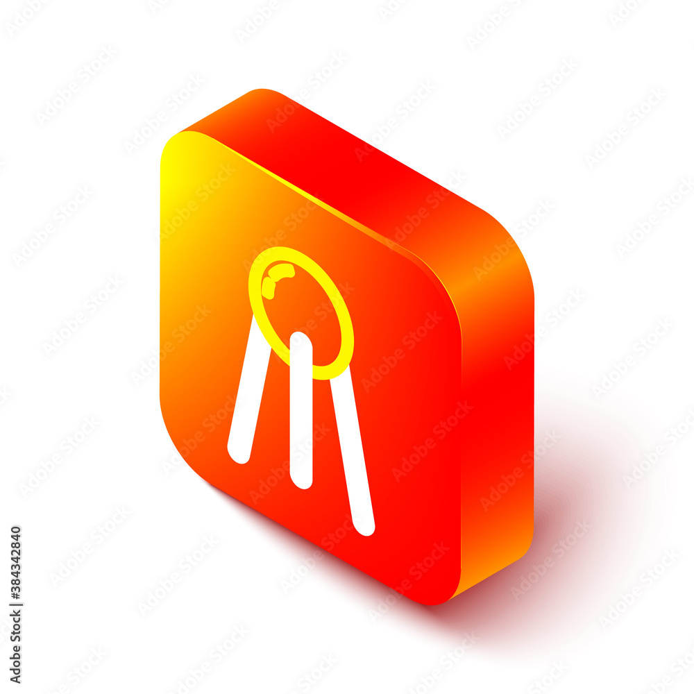 Isometric line Satellite icon isolated on white background. Orange square button. Vector.