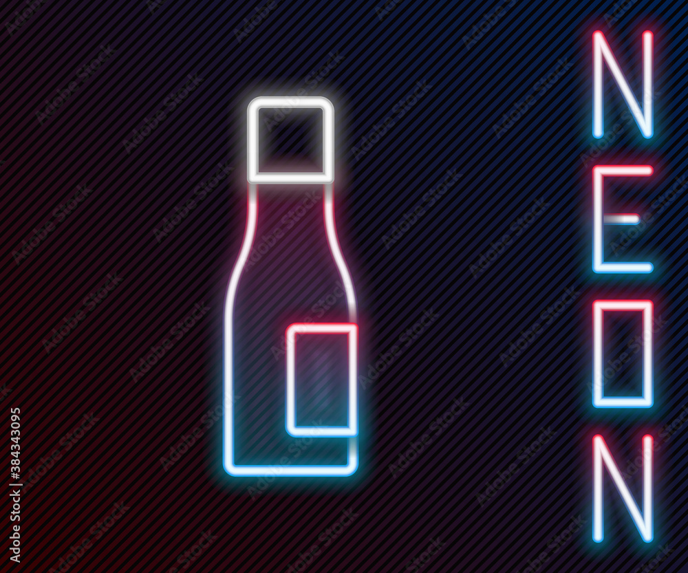 Glowing neon line Bottle of water icon isolated on black background. Soda aqua drink sign. Colorful 