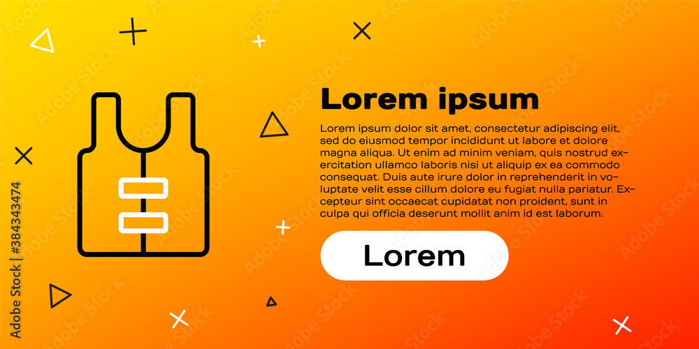 黄色背景上隔离的Line救生衣图标。救生背心图标。极限运动。运动装备。