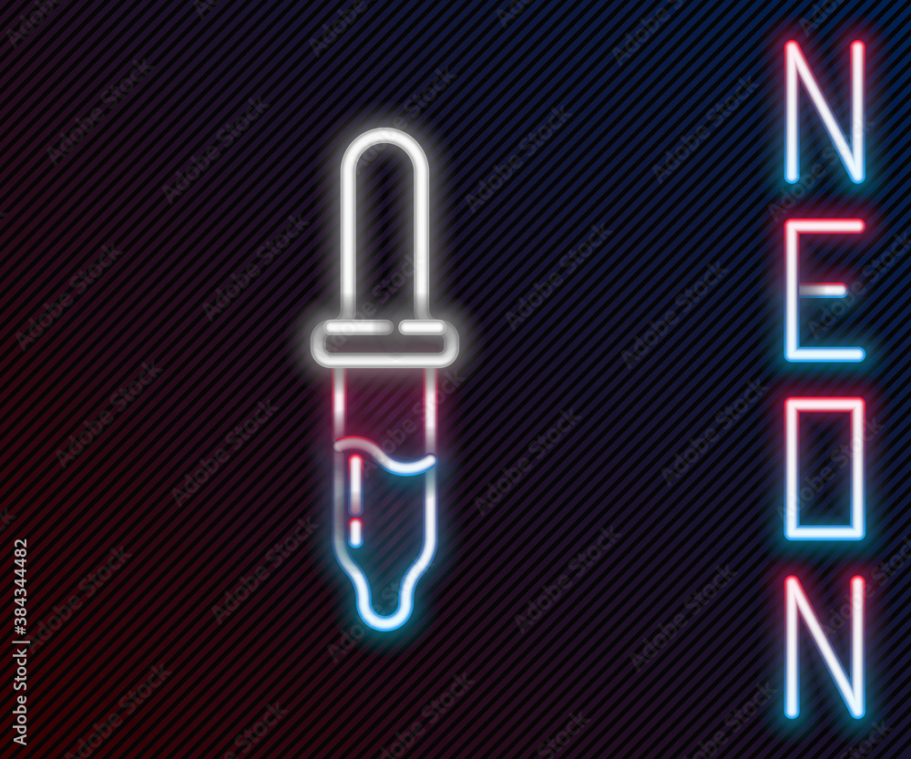 Glowing neon line Pipette icon isolated on black background. Element of medical, cosmetic, chemistry