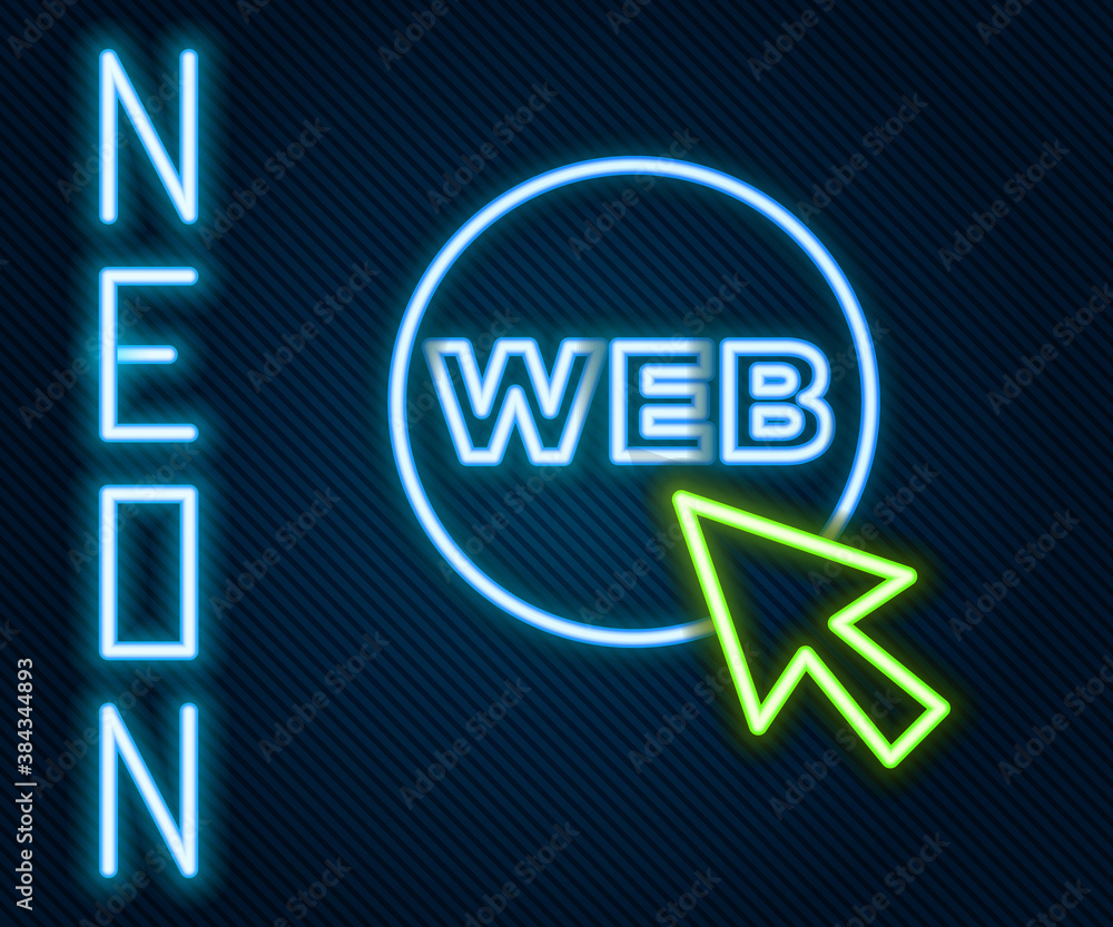 Glowing neon line Web and graphic design icon isolated on black background. Creative and development