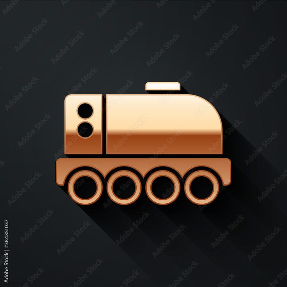 Gold Mars rover icon isolated on black background. Space rover. Moonwalker sign. Apparatus for study