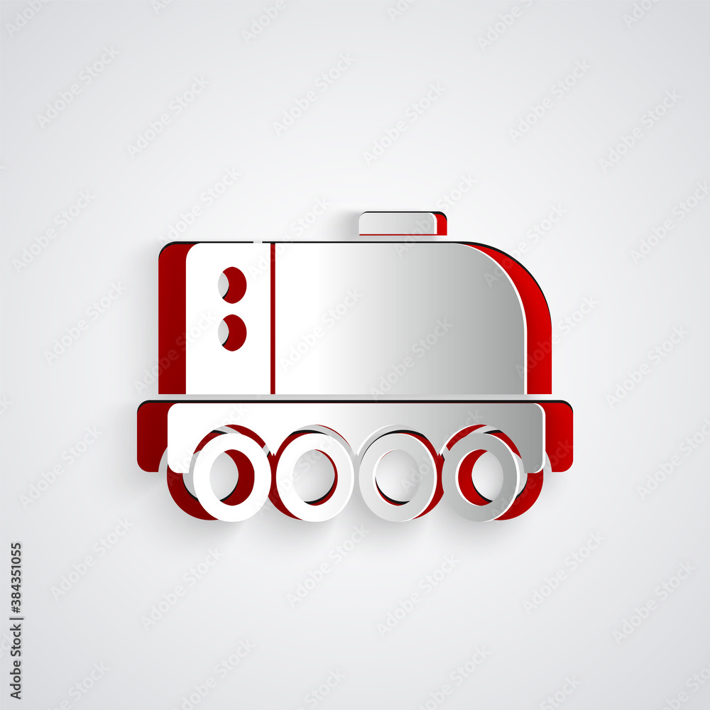 Paper cut Mars rover icon isolated on grey background. Space rover. Moonwalker sign. Apparatus for s