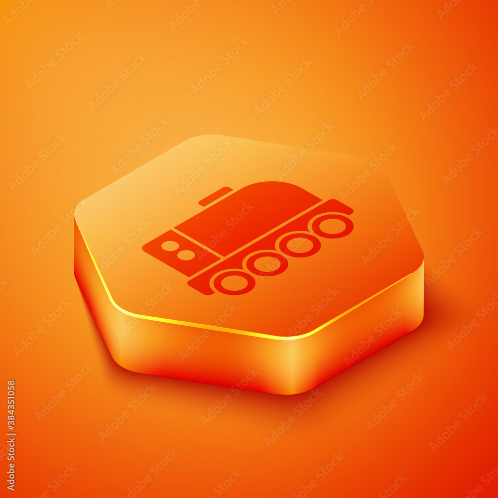 Isometric Mars rover icon isolated on orange background. Space rover. Moonwalker sign. Apparatus for