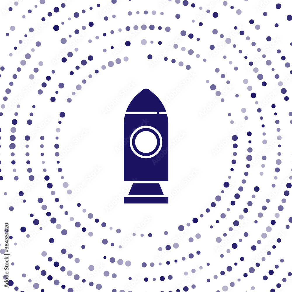 Blue Rocket ship icon isolated on white background. Space travel. Abstract circle random dots. Vecto