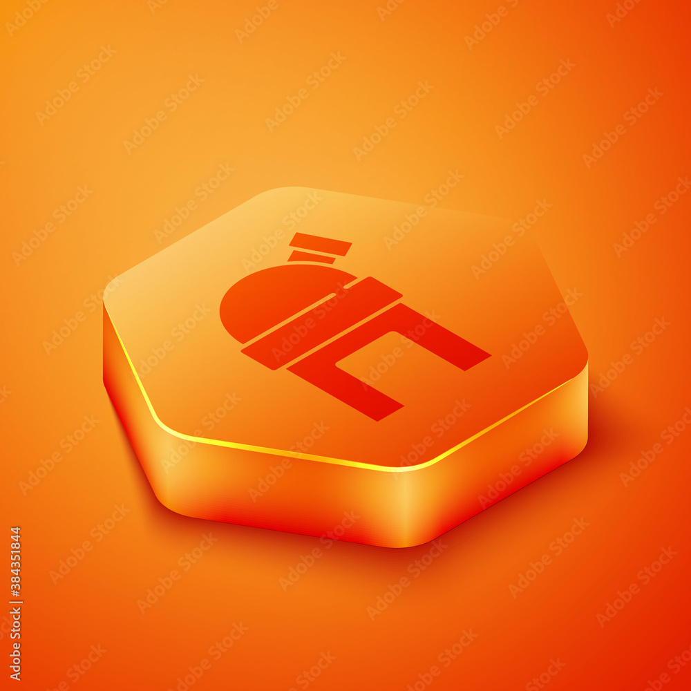 Isometric Astronomical observatory icon isolated on orange background. Observatory with a telescope.