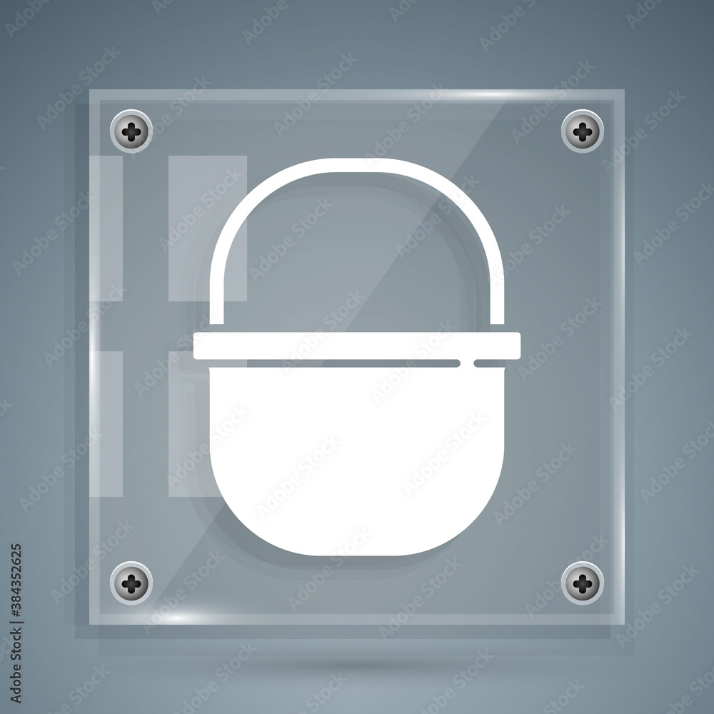 White Camping pot icon isolated on grey background. Boil or stew food symbol. Square glass panels. V