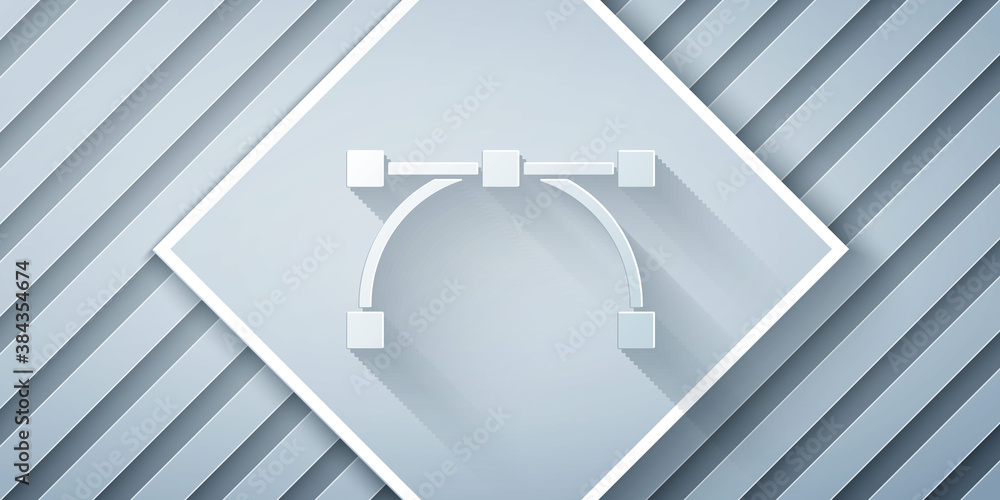 Paper cut Bezier curve icon isolated on grey background. Pen tool icon. Paper art style. Vector.