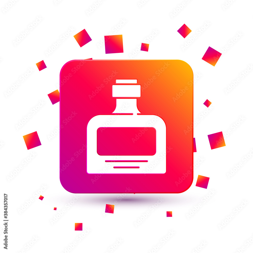 White Whiskey bottle icon isolated on white background. Square color button. Vector.