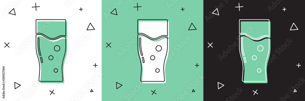 Set Glass of beer icon isolated on white and green, black background. Vector.