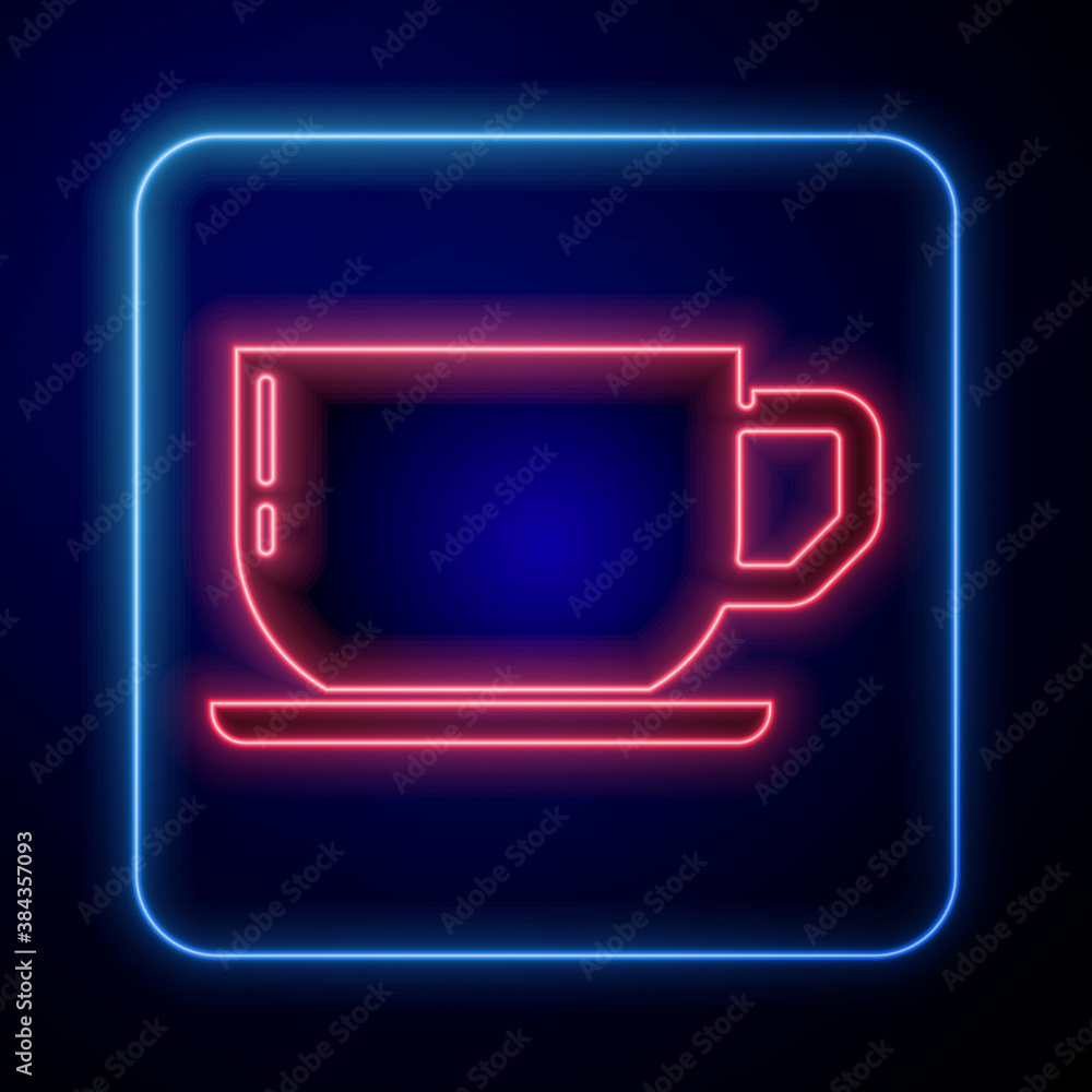 Glowing neon Coffee cup icon isolated on blue background. Tea cup. Hot drink coffee. Vector.