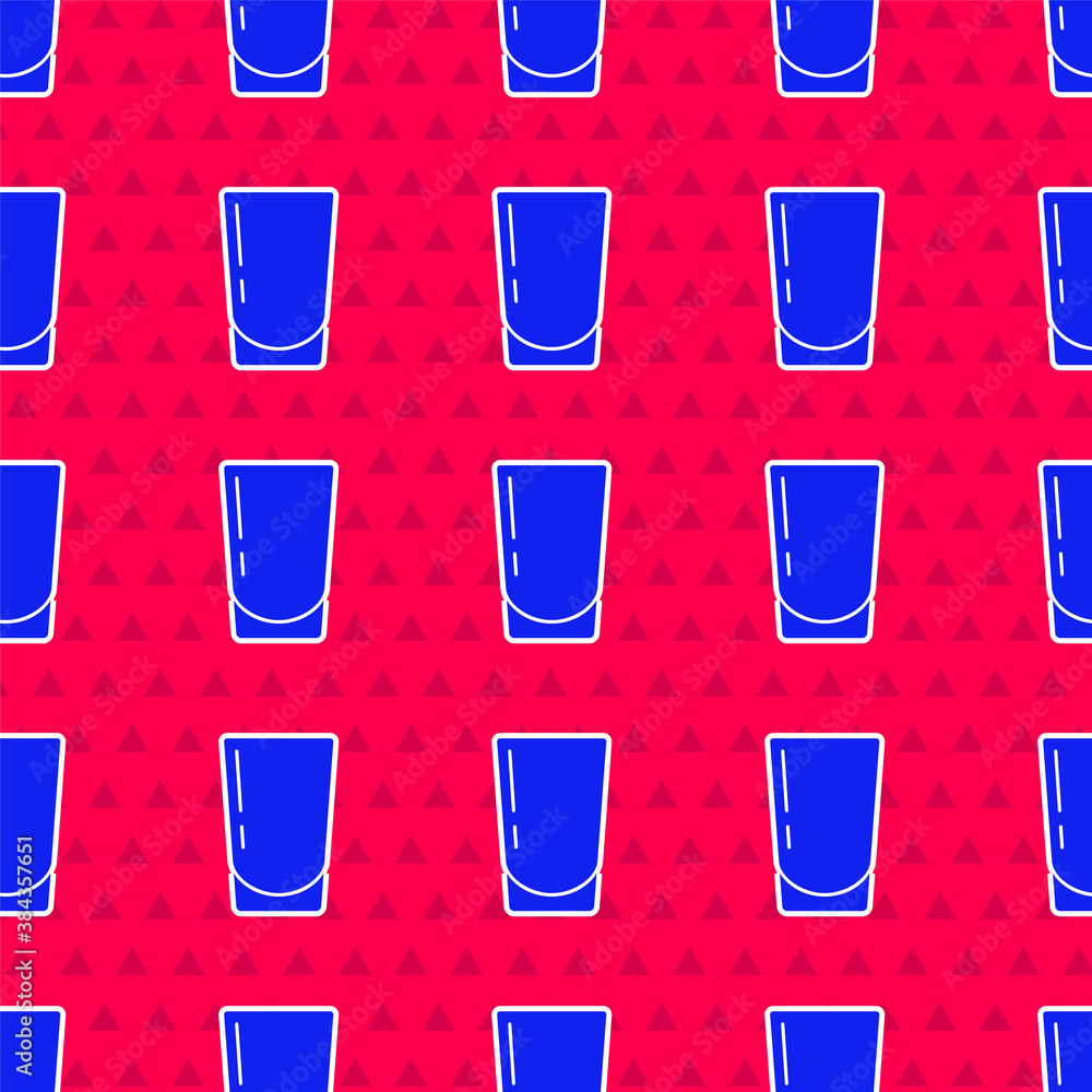 Blue Glass with water icon isolated seamless pattern on red background. Soda glass. Vector.