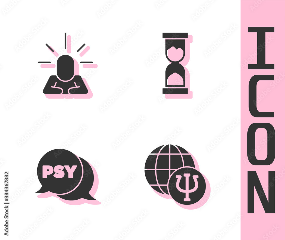 Set Psychology, Psi, Depression, and Old hourglass icon Vector illustration