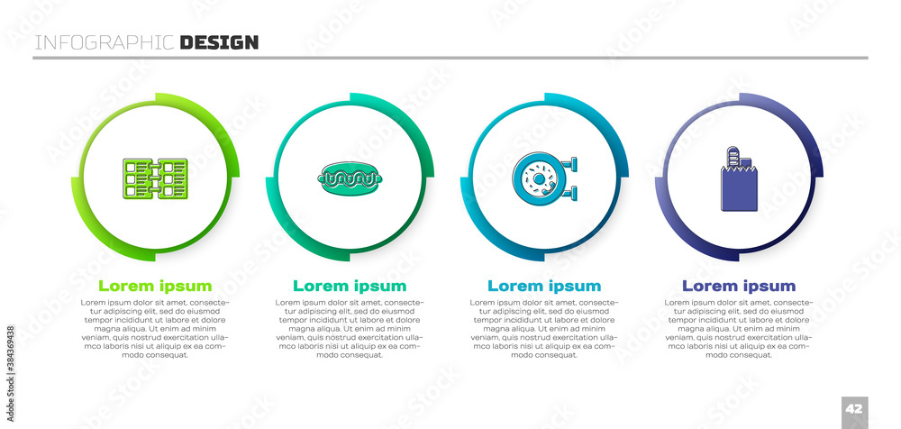 Set Restaurant cafe menu, Hotdog sandwich, Donut and Online ordering delivery. Business infographic 