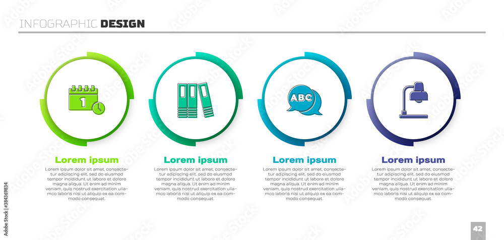 Set Calendar first september date, Office folders, Alphabet and Table lamp. Business infographic tem