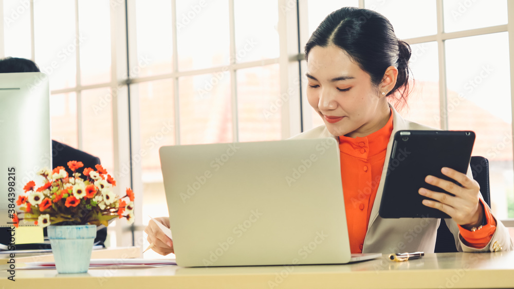 Business people working at table in modern office room while analyzing financial data report .