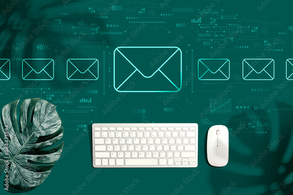 Email concept with a computer keyboard and a mouse