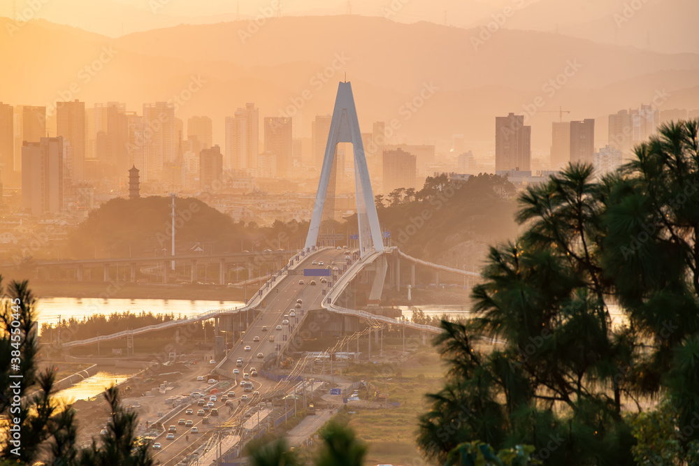 Wenzhou Oubei Bridge and urban architectural landscape