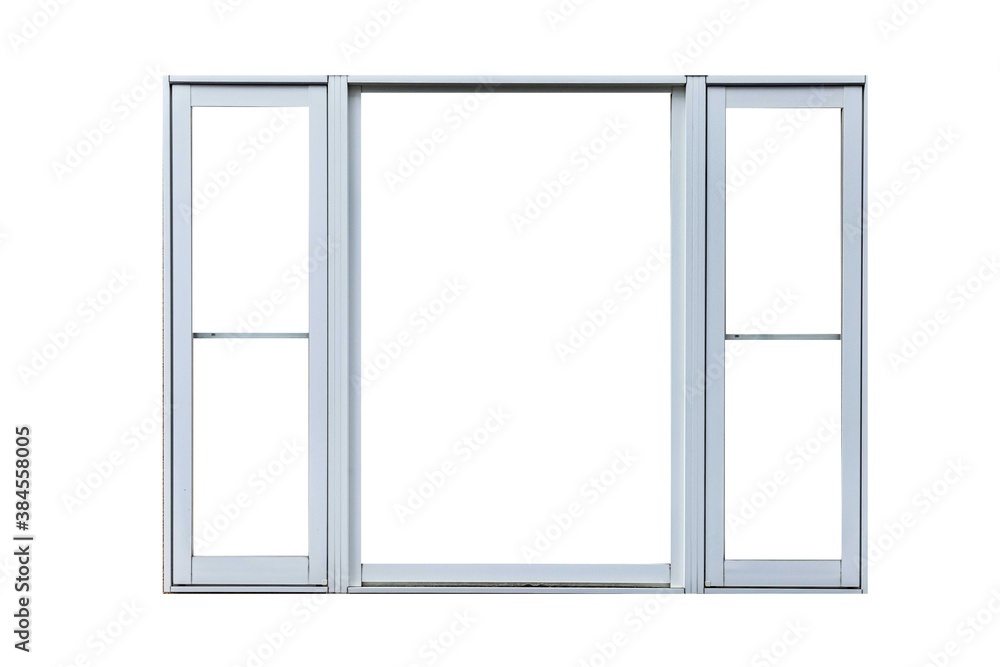 Vintage white metal window frame isolaed on a white background