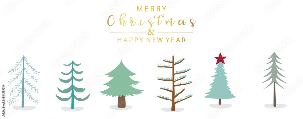 Cute christmas tree object with white background and gold wording