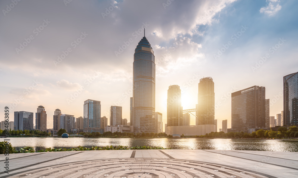 Shaoxing city modern architecture landscape skyline