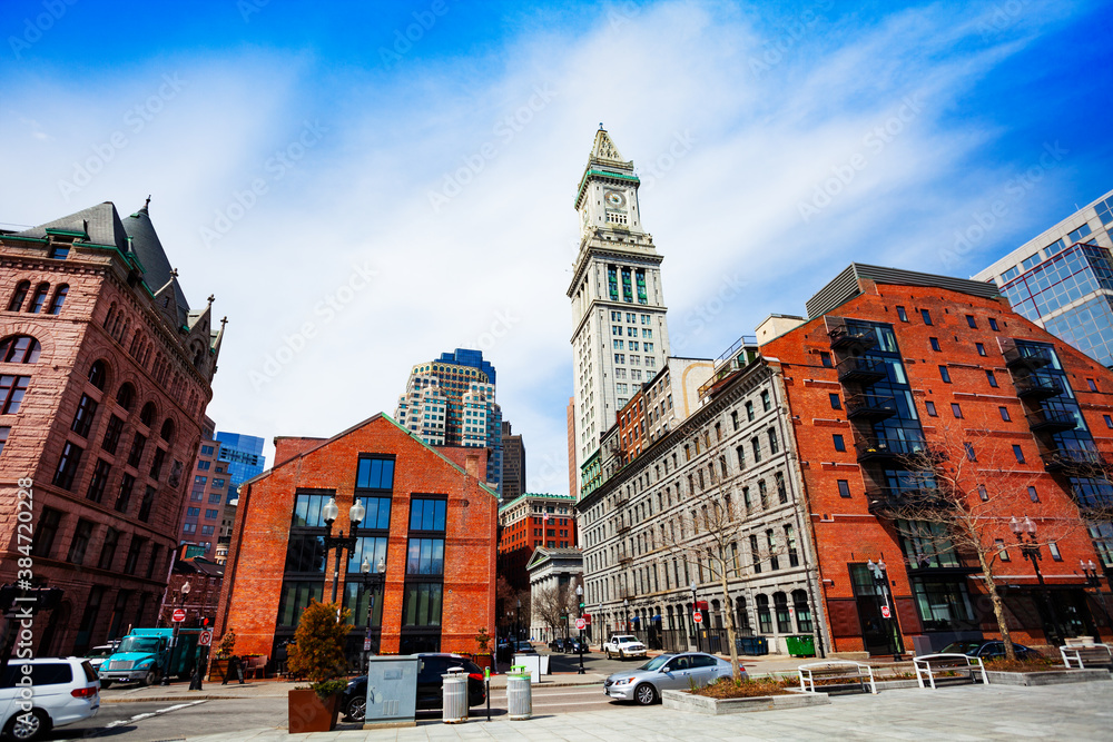 Central street buildings view of Boston downtown from Rose Kennedy Greenway