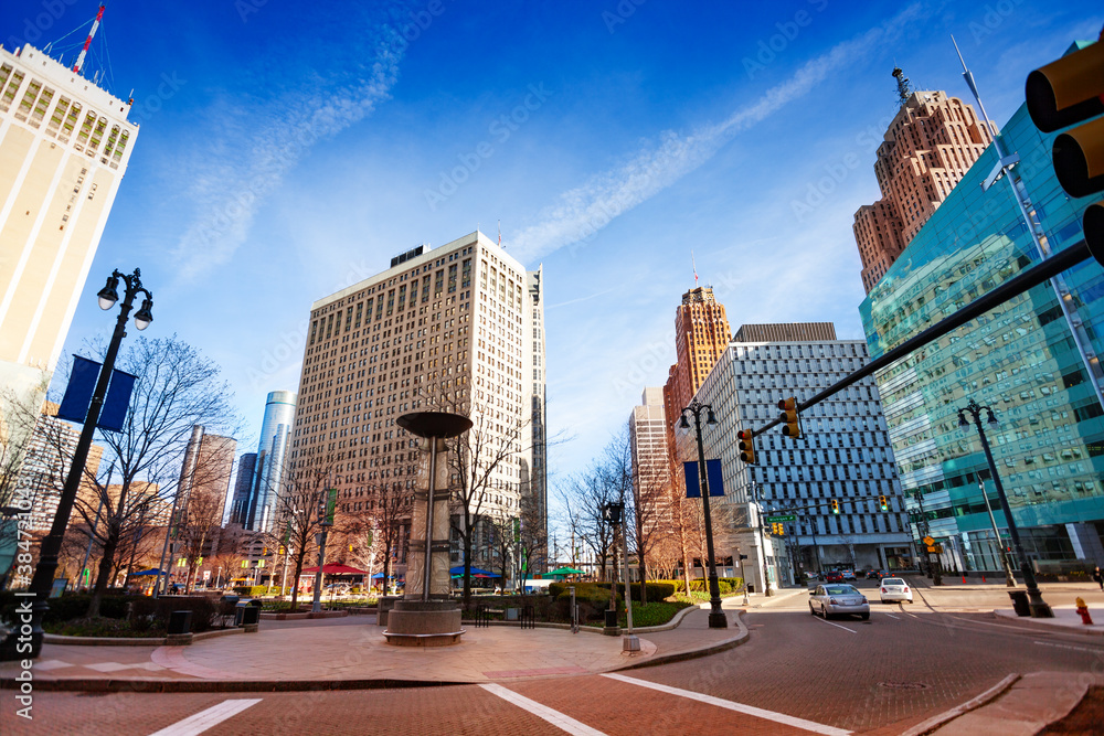 Campus Martius park and square in Detroit, Michigan USA