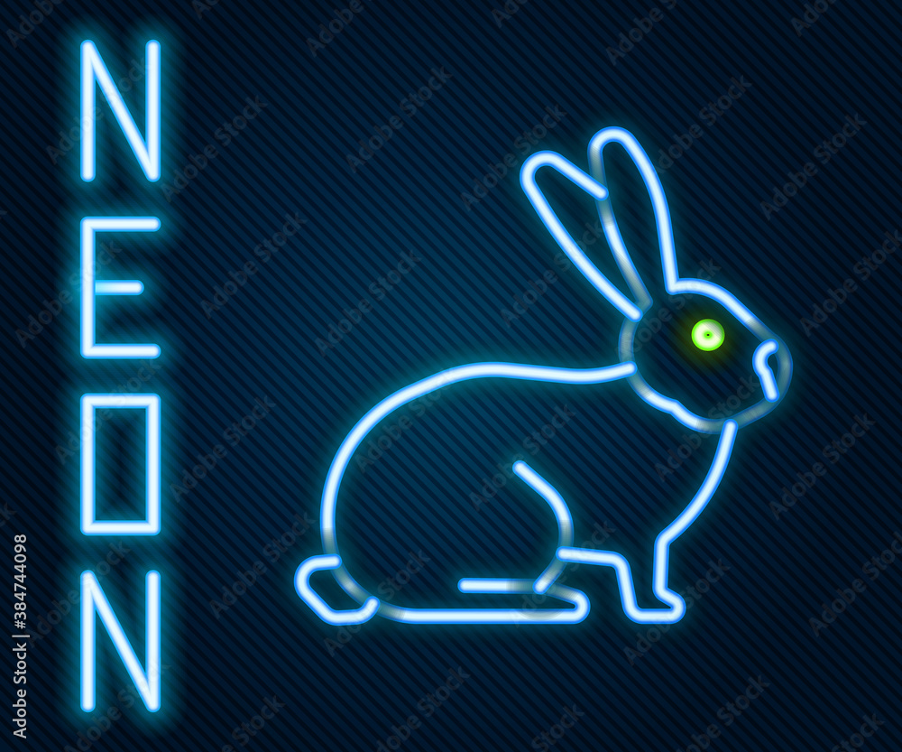 Glowing neon line Rabbit icon isolated on black background. Colorful outline concept. Vector.