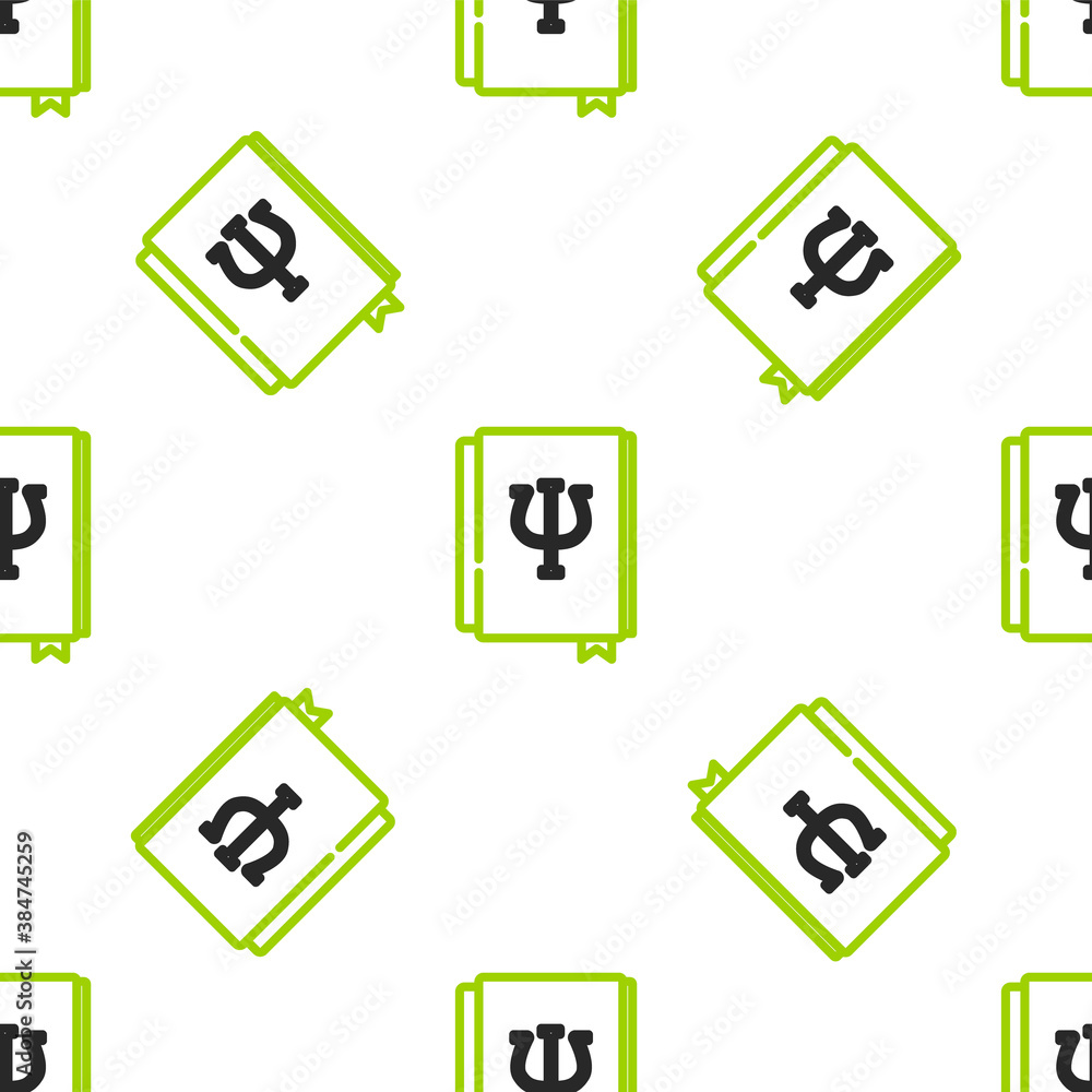 Line Psychology book icon isolated seamless pattern on white background. Psi symbol. Mental health c