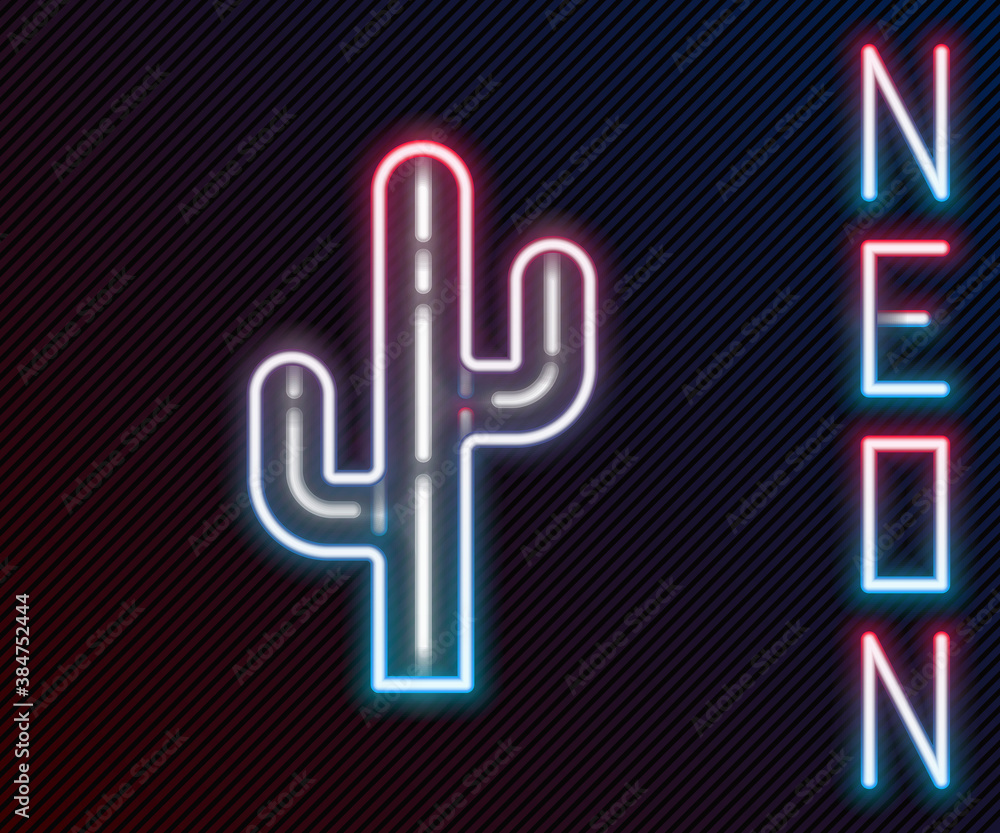 Glowing neon line Cactus icon isolated on black background. Colorful outline concept. Vector.