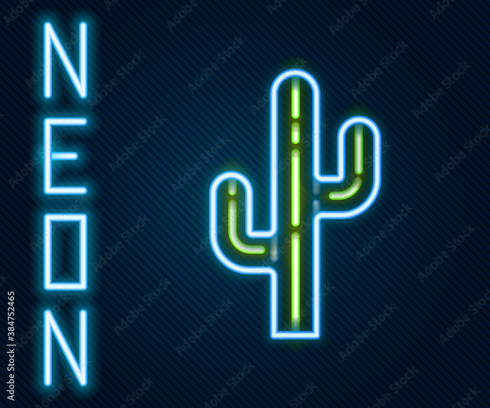 Glowing neon line Cactus icon isolated on black background. Colorful outline concept. Vector.