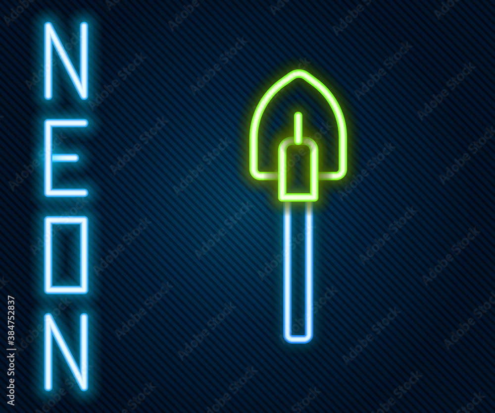 Glowing neon line Shovel icon isolated on black background. Gardening tool. Tool for horticulture, a